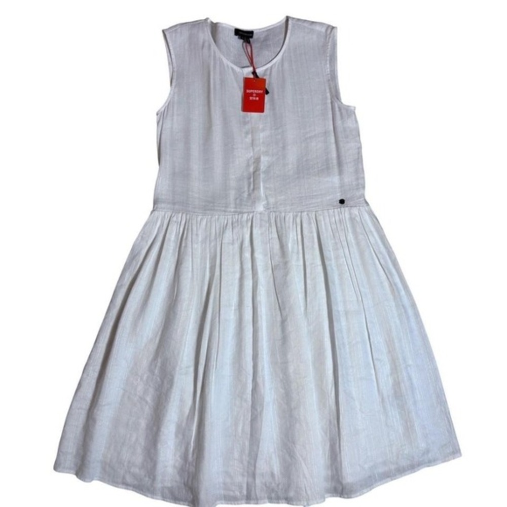 Superdry Linen‎ Blend White Drop Waist Dress Sleeveless Minimalist Resort 8 NWT - Picture 3 of 8
